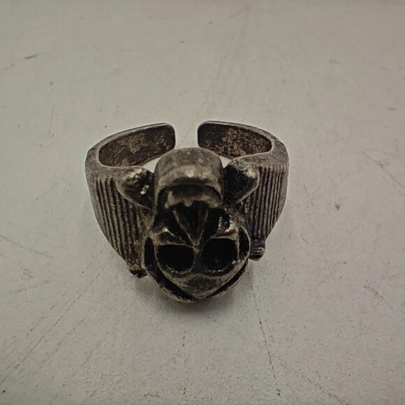 Silver Tone Skull Ring Gothic Biker Punk Style Chunky Unisex Size 12.5 + Open - Picture 7 of 13